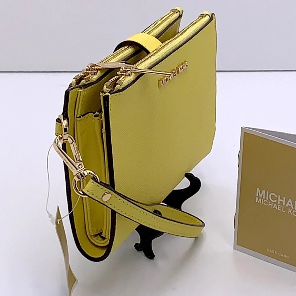 MICHAEL KORS LARGE DOUBLE ZIP WRISTLET  WALLET SUNSHINE